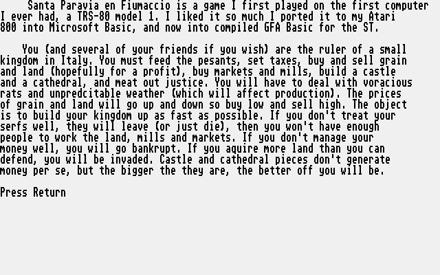Santa Paravia en Fiumaccio atari screenshot